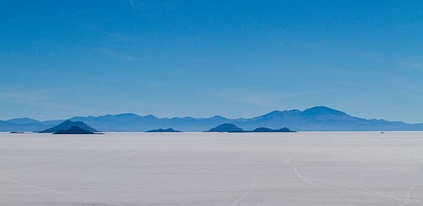 Mountains on the horizon of the Uyuni salt flat.