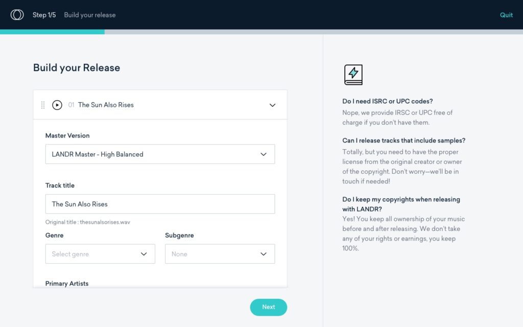 Distribution Wizard EN | Dicas | dicas, LANDR, musica, streamings, trilha sonora